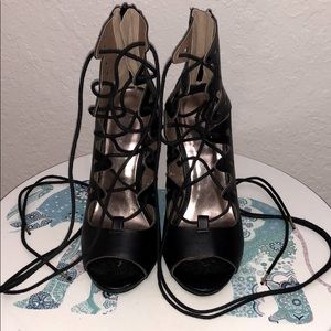 Qupid black lace up heels